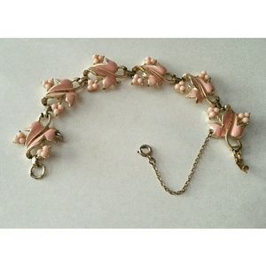 Vintage Coro pink enamel leaf bracelet